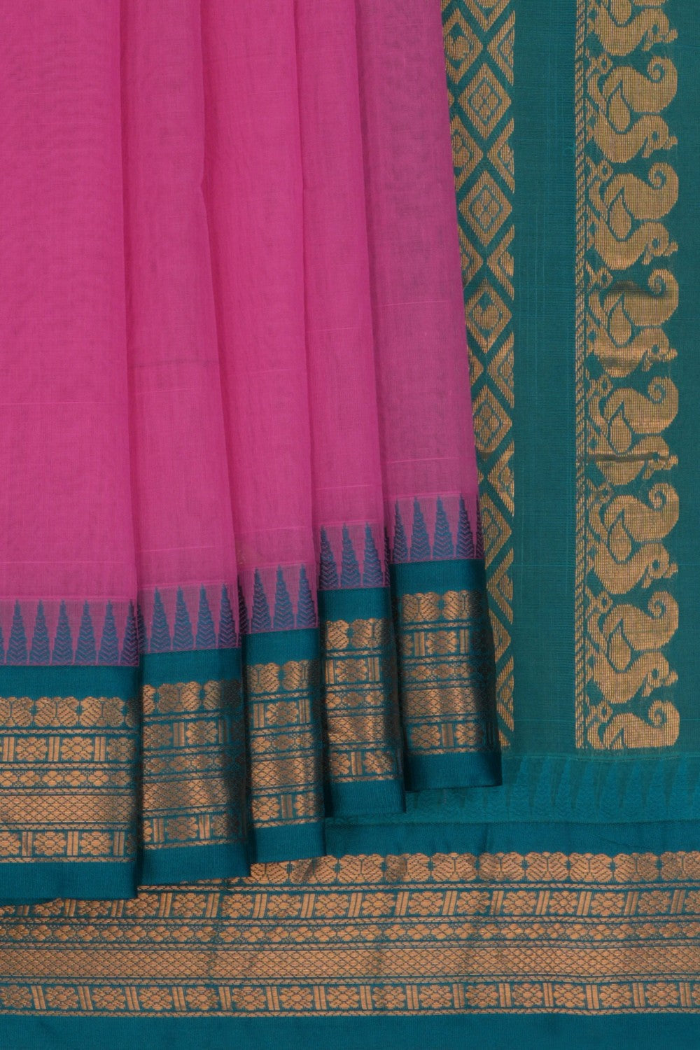Image of Gadwal Cotton Pink Saree
